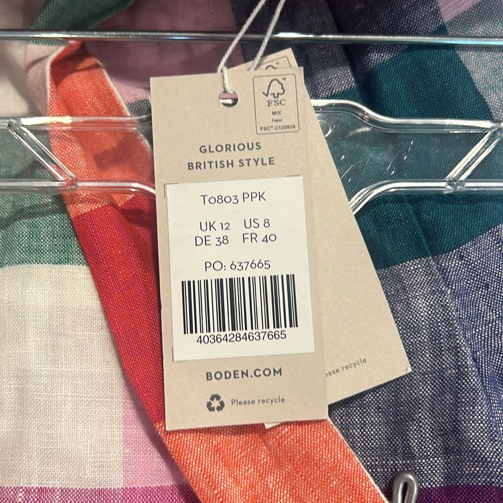 BODEN Alma Tie Waist Linen Shorts Bonbon Pink, Flambe Check. RARE Multicolor - Picture 6 of 12